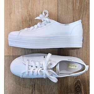 Keds Triple Up White Leather Platform Sneakers Lace Up Shoes Women's Size 10 EUC